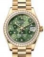Product Image: Rolex Datejust 31 Yellow Gold Olive Green Floral Motif Dial & Diamond Bezel President Bracelet 278288RBR - BRAND NEW
