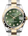 Product Image: Rolex Datejust 31 Yellow Gold/Steel Olive Green Dial & Domed Set Diamond Bezel Oyster Bracelet 278343RBR - BRAND NEW