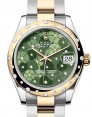 Product Image: Rolex Datejust 31 Yellow Gold/Steel Olive Green Floral Motif Dial & Domed Set Diamond Bezel Oyster Bracelet 278343RBR - BRAND NEW
