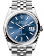 Product Image: Rolex Datejust 36 Stainless Steel Bright Blue Index Dial & Smooth Domed Bezel Jubilee Bracelet 126200 - BRAND NEW