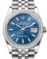Product Image: Rolex Datejust 36 White Gold/Steel Bright Blue Fluted Motif Index Dial Diamond Bezel Jubilee Bracelet 126284RBR - BRAND NEW