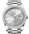 Product Image: Rolex Day-Date 36 Platinum Silver Index Dial & Diamond Bezel President Bracelet 128396TBR - BRAND NEW