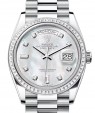 Product Image: Rolex Day-Date 36 Platinum White Mother of Pearl Diamond Dial & Diamond Bezel President Bracelet 128396TBR - BRAND NEW