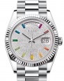 Product Image: Rolex Day-Date 36 President Platinum Diamond Paved Colored Sapphires Dial & Fluted Bezel 128236 - BRAND NEW