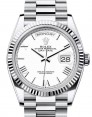 Product Image: Rolex Day-Date 36 President Platinum White Index/Roman Dial Fluted Bezel 128236