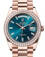 Product Image: Rolex Day-Date 36 President Rose Gold Blue-Green Diamond Dial & Bezel 128345RBR