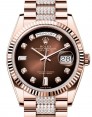 Product Image: Rolex Day-Date 36 President Rose Gold Brown Ombre Dial Fluted Bezel Diamond Bracelet 128235 - BRAND NEW