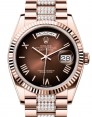 Product Image: Rolex Day-Date 36 President Rose Gold Brown Ombre Index/Roman Dial Fluted Bezel Diamond Set Bracelet 128235