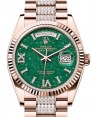 Product Image: Rolex Day-Date 36 President Rose Gold Green Aventurine Dial Fluted Bezel Diamond Bracelet 128235 - BRAND NEW
