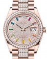 Product Image: Rolex Day-Date 36 President Rose Gold Rainbow Colored Sapphires Dial Diamond Bezel & Bracelet 128345RBR - BRAND NEW