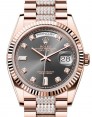 Product Image: Rolex Day-Date 36 President Rose Gold Slate Dial Fluted Bezel Diamond Bracelet 128235 - BRAND NEW