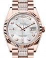 Product Image: Rolex Day-Date 36 President Rose Gold White Mother of Pearl Dial Fluted Bezel Diamond Bracelet 128235 - BRAND NEW