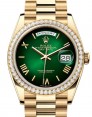 Product Image: Rolex Day-Date 36 President Yellow Gold Green Ombre Roman Dial Diamond Bezel 128348RBR