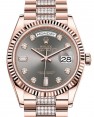 Product Image: Rolex Day-Date 36 Rose Gold Slate Diamond Dial Fluted Bezel Diamond President Bracelet 128235 - BRAND NEW