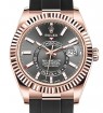 Product Image: Rolex Sky-Dweller Rose Gold Dark Rhodium Index Dial Fluted Bezel Rubber Strap 326235 - PRE-OWNED
