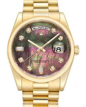 Rolex Day-Date 36 118208-DMOPDDP Dark Mother of Pearl Diamond Yellow Gold President - BRAND NEW