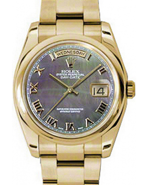 Rolex Day-Date 36 118208-DMOPRDO Dark Mother of Pearl Roman Yellow Gold Oyster - BRAND NEW