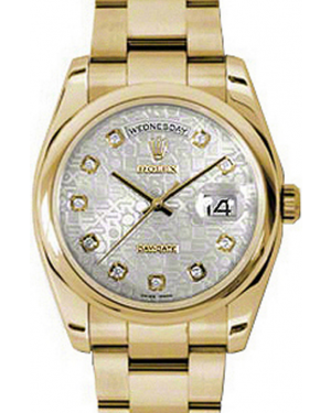 Rolex Day-Date 36 118208-SVJDDO Silver Jubilee Dial Diamond Yellow Gold Oyster - BRAND NEW