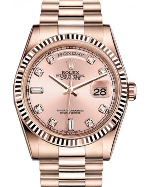Rolex Day-Date 36 118235-GLDDFP Champagne Diamond Fluted Rose Gold President - BRAND NEW