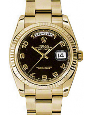 Rolex Day-Date 36 118238-BLKAFO Black Arabic Fluted Yellow Gold Oyster - BRAND NEW