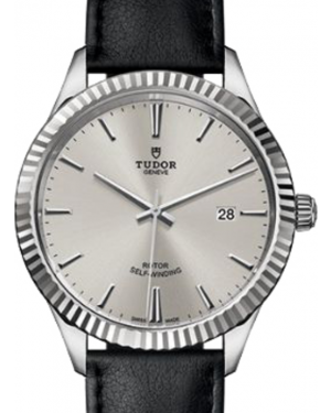 Tudor Style 12710 Silver Index Fluted Stainless Steel Leather 41mm BRAND NEW