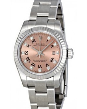 Rolex Oyster Perpetual 31 Ladies Midsize White Gold/Steel Pink Roman / Diamond Dial Fluted Bezel & Oyster Bracelet 177234 - BRAND NEW
