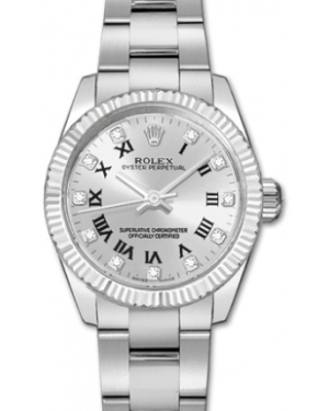 Rolex Lady-Datejust 26 177234-SVRDFO Silver Diamond Roman Fluted White Gold Brushed Stainless Steel Oyster - BRAND NEW