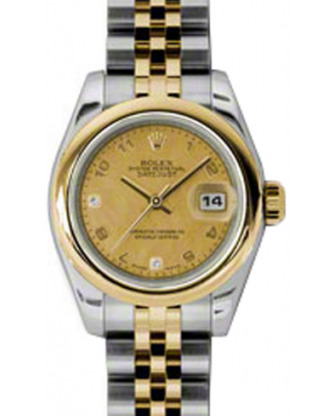 Rolex Lady-Datejust 26 179163-CGMOPJ Champagne Goldust Mother of Pearl Arabic Diamond 6 & 9 Yellow Gold Stainless Steel Jubilee - BRAND NEW