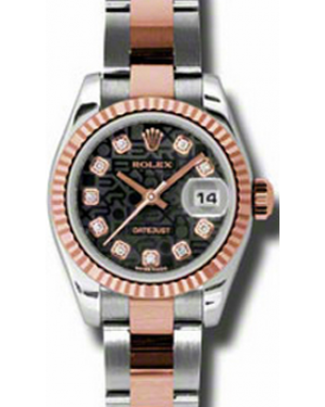 Rolex Lady-Datejust 26 179171-BLKAFO Black Jubilee Diamond Fluted Rose Gold Stainless Steel Oyster - BRAND NEW