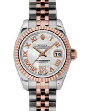 Rolex Lady-Datejust 26 179171-MOPDRJ White Mother of Pearl Roman Diamond VI Fluted Rose Gold Stainless Steel Jubilee - BRAND NEW