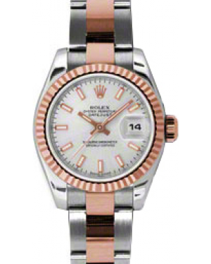 Rolex Lady-Datejust 26 179171-SLVSO Silver Index Fluted Rose Gold Stainless Steel Oyster - BRAND NEW