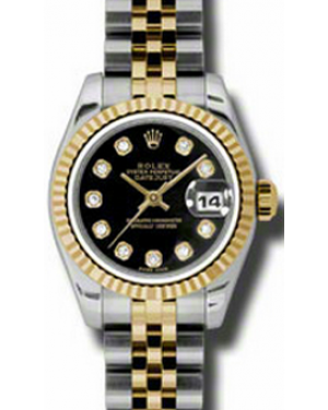 Rolex Lady-Datejust 26 179173-BLKDFJ Black Diamond Fluted Yellow Gold Stainless Steel Jubilee - BRAND NEW