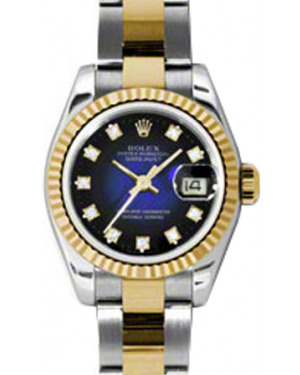 Rolex Lady-Datejust 26 179173-BLVGDO Blue Vignette Diamond Fluted Yellow Gold Stainless Steel Oyster - BRAND NEW
