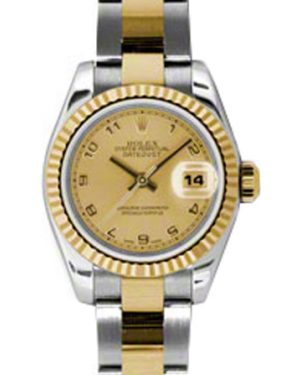 Rolex Lady-Datejust 26 179173-CHPAO Champagne Arabic Fluted Yellow Gold Stainless Steel Oyster - BRAND NEW