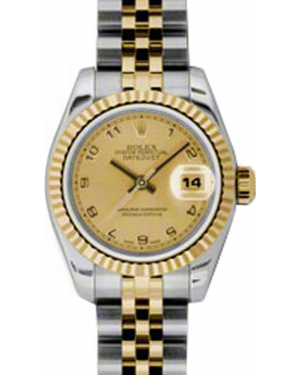 Rolex Lady-Datejust 26 179173-CHPCAJ Champagne Concentric Circle Arabic Fluted Yellow Gold Stainless Steel Jubilee - BRAND NEW