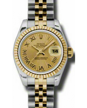 Rolex Lady-Datejust 26 179173-CHPRFJ Champagne Roman Fluted Yellow Gold Stainless Steel Jubilee - BRAND NEW