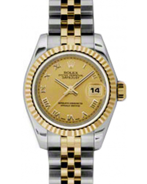 Rolex Lady-Datejust 26 179173-CHPRJ Champagne Roman Fluted Yellow Gold Stainless Steel Jubilee - BRAND NEW