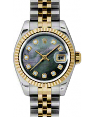 Rolex Lady-Datejust 26 179173-DMOPDJ Dark Mother of Pearl Diamond Fluted Yellow Gold Stainless Steel Jubilee - BRAND NEW