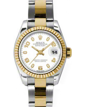 Rolex Lady-Datejust 26 179173-WHTAO White Arabic Index Fluted Yellow Gold Stainless Steel Oyster - BRAND NEW