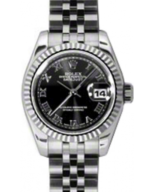 Rolex Lady-Datejust 26 179174-BLKRJ Black Roman Fluted White Gold Stainless Steel Jubilee - BRAND NEW
