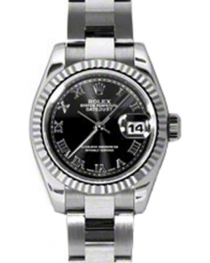 Rolex Lady-Datejust 26 179174-BLKRO Black Roman Fluted White Gold Stainless Steel Oyster - BRAND NEW