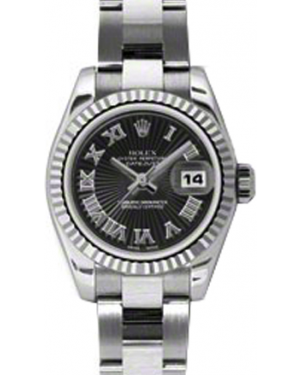 Rolex Lady-Datejust 26 179174-BLKSBRO Black Sunbeam Roman Fluted White Gold Stainless Steel Oyster - BRAND NEW