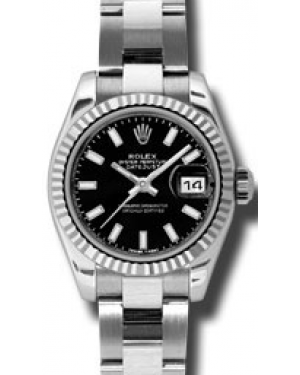 Rolex Lady-Datejust 26 179174-BLKSFO Black Index Fluted White Gold Stainless Steel Oyster - BRAND NEW