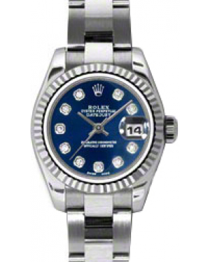 Rolex Lady-Datejust 26 179174-BLUDO Blue Diamond Fluted White Gold Stainless Steel Oyster - BRAND NEW
