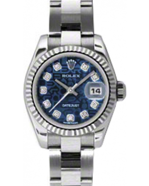 Rolex Lady-Datejust 26 179174-BLUJDO Blue Jubilee Diamond Fluted White Gold Stainless Steel Oyster - BRAND NEW