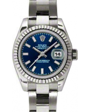 Rolex Lady-Datejust 26 179179-BLUSO Blue Index Fluted White Gold Oyster - BRAND NEW