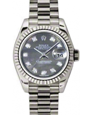 Rolex Lady-Datejust 26 179179-DMOPDP Dark Mother of Pearl Diamond Fluted White Gold President - BRAND NEW