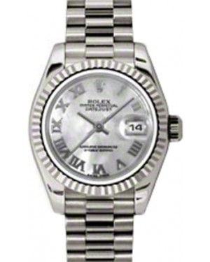 Rolex Lady-Datejust 26 179179-MOPRP White Mother of Pearl Roman Fluted White Gold President - BRAND NEW