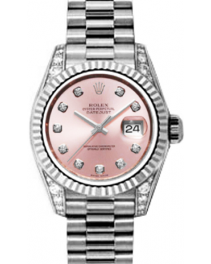 Rolex Lady-Datejust 26 179239-PNKDP Pink Diamond Dial Diamond Set Fluted White Gold President - BRAND NEW