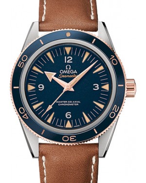 Omega Seamaster 300 Master Co-Axial Chronometer 41mm Titanium/Sedna Gold Blue Dial Leather Strap 233.62.41.21.03.001 - BRAND NEW